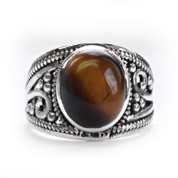 Amazing Tiger Eye Cabochon 925 Sterling Silver Ring