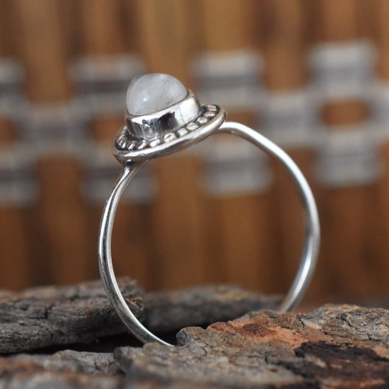 Appealing Rainbow Moonstone Cabochon Sterling Silver Ring