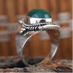 Big Green Onyx Cabochon 925 Sterling Silver Ring