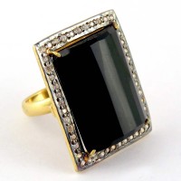 Royal Imperial !! Black Onyx, White CZ 925 Sterling Silver Ring