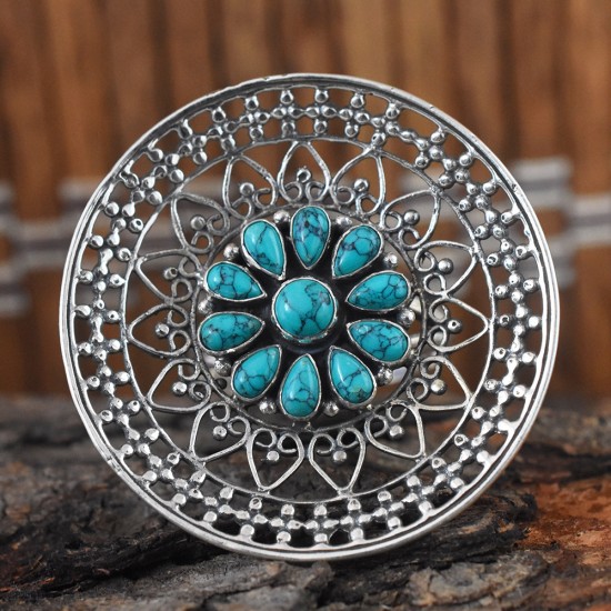 Blossom Turquoise Cabochon 925 Sterling Silver Ring