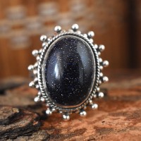 Blue Sand Stone Cabochon 925 Sterling Silver Ring