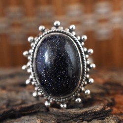 Blue Sand Stone Cabochon 925 Sterling Silver Ring