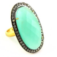 Natural Style Chalcedony, White CZ 925 Sterling Silver Ring