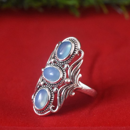 Blue Chalcedony!! Gemstone 925 Sterling Silver Ring
