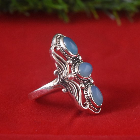 Blue Chalcedony!! Gemstone 925 Sterling Silver Ring