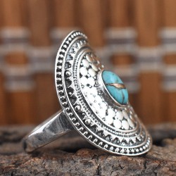 Copper Turquoise Cabochon 925 Sterling Silver Ring