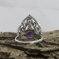 Delightful Amethyst Round Cabochon 925 Sterling Silver Ring