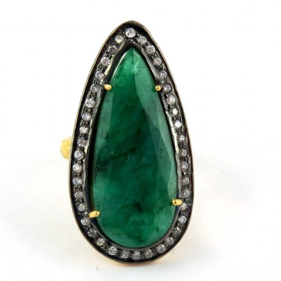Rings In Fashion Dyed Emerald_White CZ 925 Sterling Silver Ring