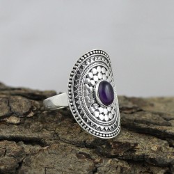 Finest Amethyst Cabochon Oval 925 Sterling Silver Ring