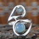 Glamorus Two Cabochon Gemstone 925 Sterling Silver Ring