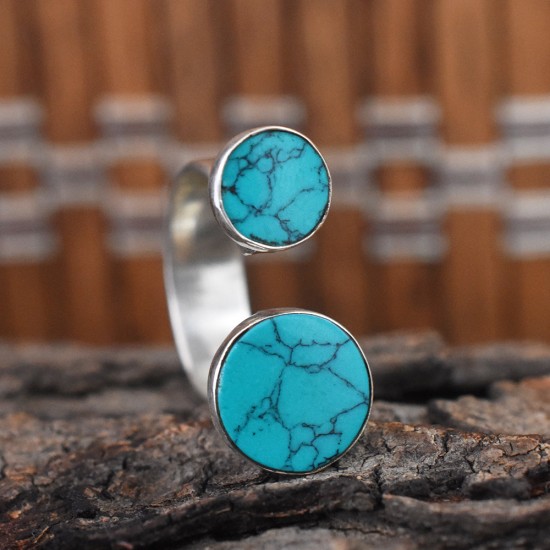 Graceful Turquoise Cabochon 925 Sterling Silver Ring