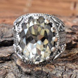 Beautiful !! Green Amethyst Stone 925 Sterling Silver Ring