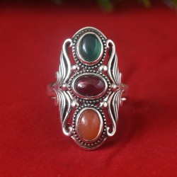 Green Onyx Garnet Red Onyx Stones 925 Silver Ring!!