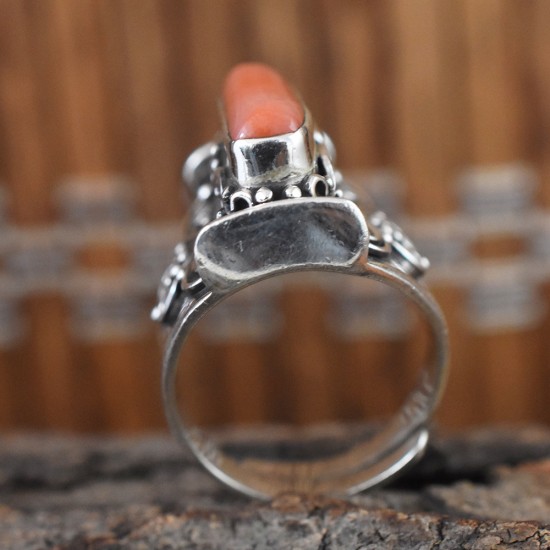 Lab Made Coral 925 Sterling Silver Ring