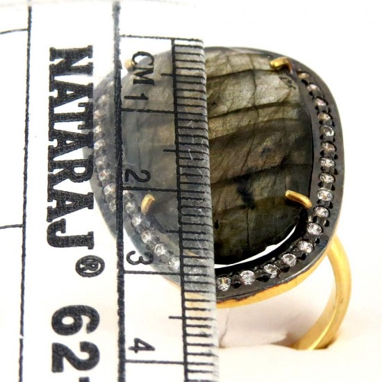 Just Glow Labradorite, White CZ 925 Sterling Silver Ring
