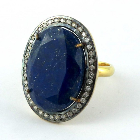 Spark Of Life Lapis, White CZ 925 Sterling Silver Ring
