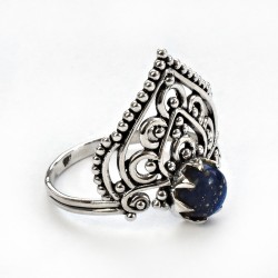 Magnificent Lapis Lazuli Round Cabochon 925 Sterling Silver Ring
