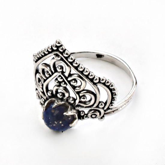Magnificent Lapis Lazuli Round Cabochon 925 Sterling Silver Ring