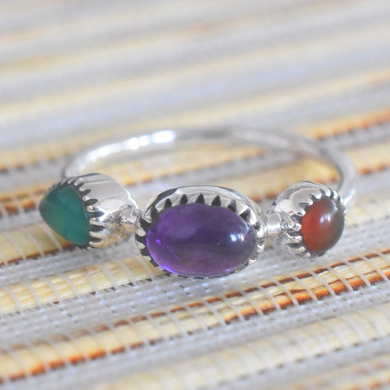 Multi Stone 925 Silver Ring For Girls!!