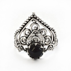 Natural Round Black Onyx Cabochon 925 Sterling Silver Ring