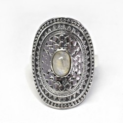 Nature Fresh Rainbow Moonstone Cabochon 925 Sterling Silver Ring