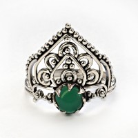 New Look Round Green Onyx Cabochon 925 Sterling Silver Ring