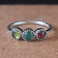 Prehnite Garnet Green Onyx 925 Silver Ring