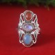 Rainbow Moonstone Red Onyx Chalcedony 925 Sterling Silver Ring