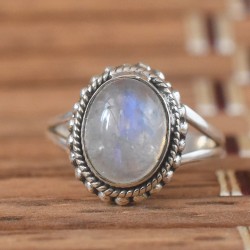 Rainbow Moonstone 925 Sterling Silver Ring!!