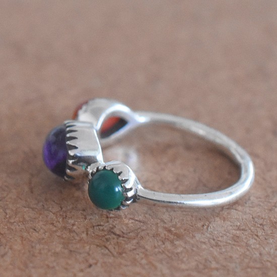 Red Blue Green Multi Stone Color Sterling  925 Silver Ring!!