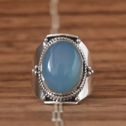 Sky Blue Color Chalcedony 925 Gemstone Sterling Silver Ring