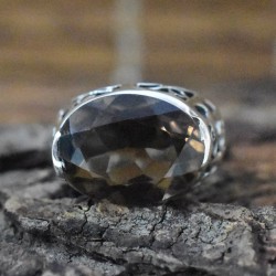 Smokey Quartz Cut Stone Silver Ring