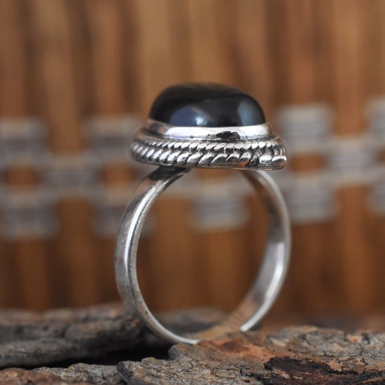 Stunning Black Onyx Cabochon 925 Sterling Silver Ring