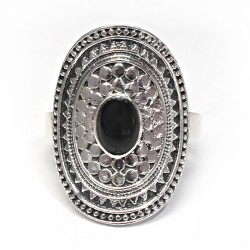 Stunning Black Onyx Oval Cabochon 925 Sterling Silver Ring