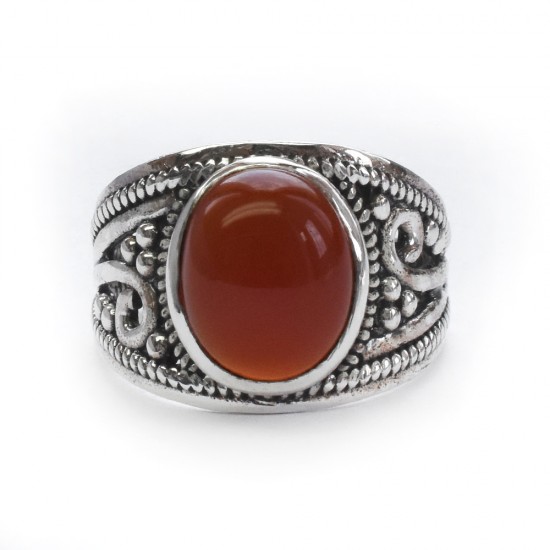 Stunning Red Onyx Cabochon 925 Sterling Silver Ring
