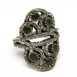 Perfect !! Turkish Jewelry Green Onyx, White CZ Silver Jewelry Gemstone Ring