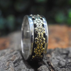 Floral Gold Plated Plain Silver Spinner Ring