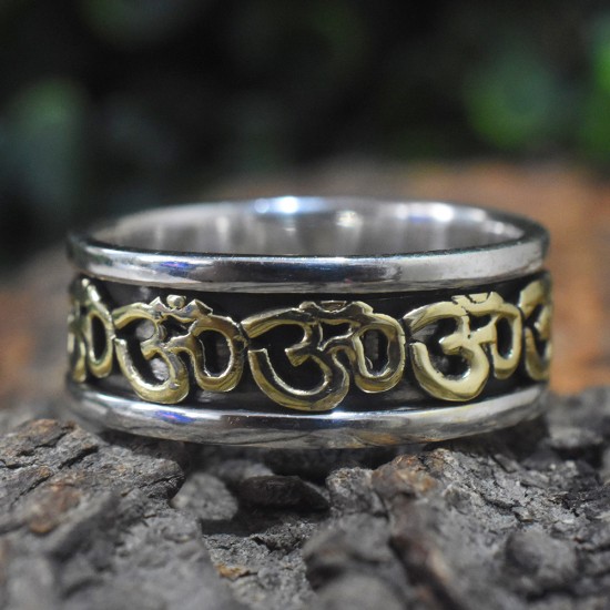 Gold Plated Aum 925 Silver Spinner Band