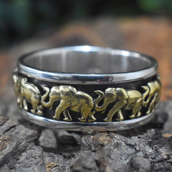 Gold Plated Elephant Fidget 925 Silver Band