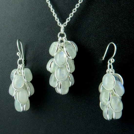 Winter Queen !! Rainbow Moonstone 925 Sterling Silver Jewelry Set