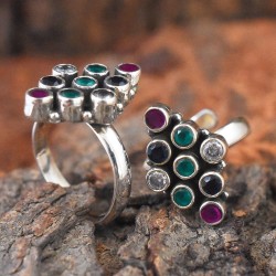 Beautiful Red C.Z.,Blue C.Z White C.Z,Green C.Z 925 Sterling Silver Toe Ring