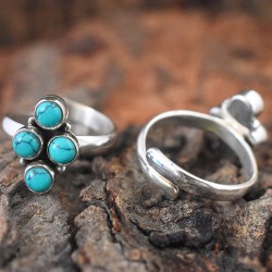 Beautiful 4 Stones Turquoise Green 925 Sterling Silver Toe Ring 