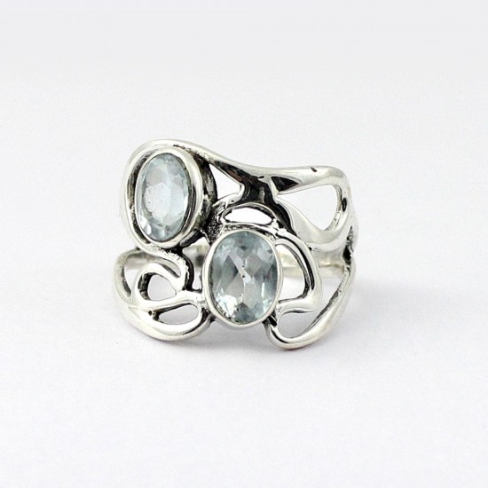 925 Sterling Silver Blue Topaz Handmade Ring Oval Shape Boho Ring Birthstone Jewellery
