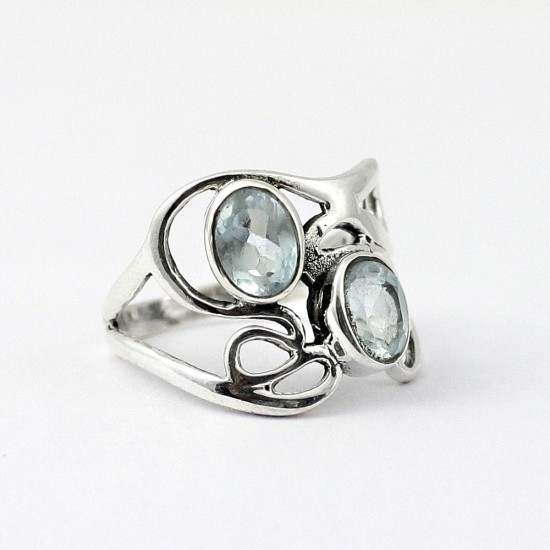 925 Sterling Silver Blue Topaz Handmade Ring Oval Shape Boho Ring Birthstone Jewellery