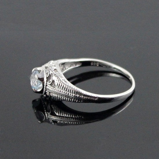 Admirable Round Shape 925 Sterling Silver Blue Topaz Rhodium Plated Ring
