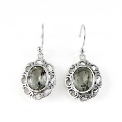 925 Sterling Silver Handmade Earring Green Amethyst Stone Jewelry