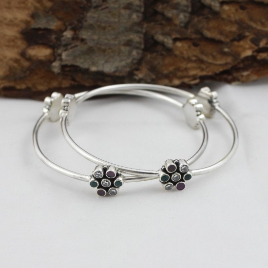 Excellent Quality !! Multi C.Z Round Shape Gemstone Bangle 925 Sterling Silver Bangle Jewelry