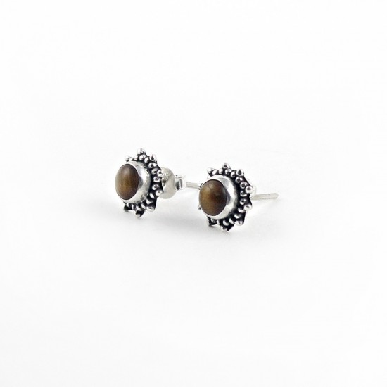 925 Sterling Silver Natural Brown Tiger Eye Stud Earring Jewelry