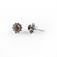 925 Sterling Silver Natural Brown Tiger Eye Stud Earring Jewelry